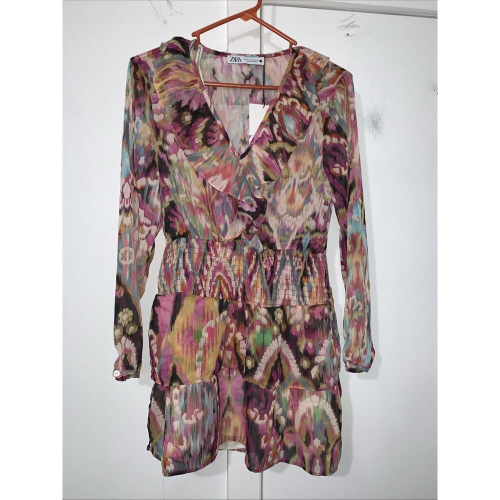 ZARA colorful Tiered ruffle dress‎ New With Tags XS